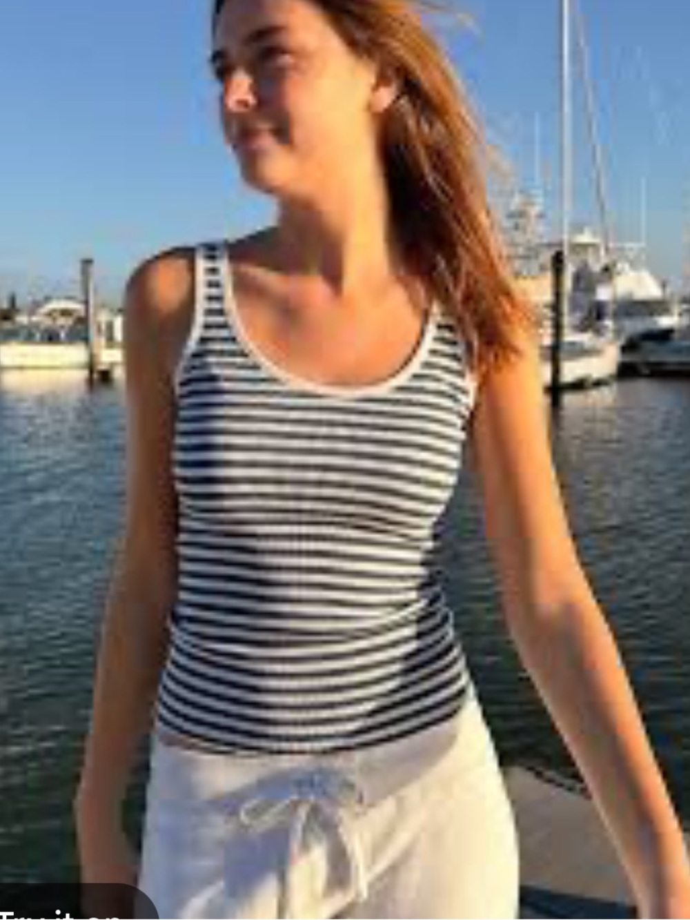 Brandy Melville Navy & White Striped Scoop Tank